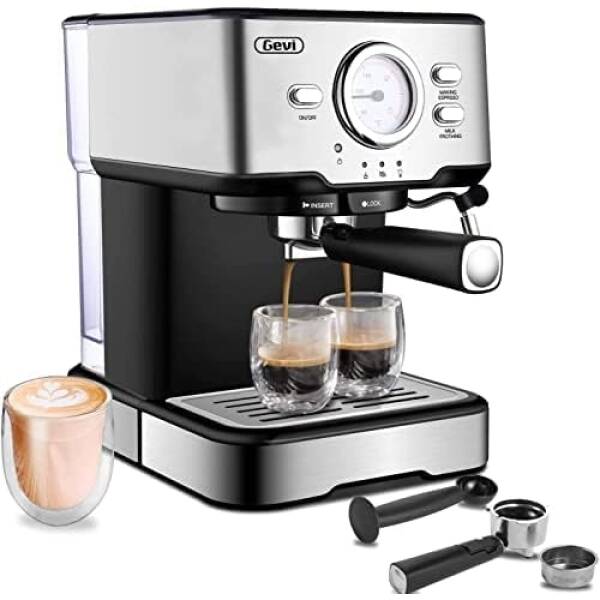 Gevi Espresso Machine 15 Bar Pump Pressure, Cappuccino Coffee Maker with Milk Foaming Steam Wand for Latte, Mocha, Cappuccino,