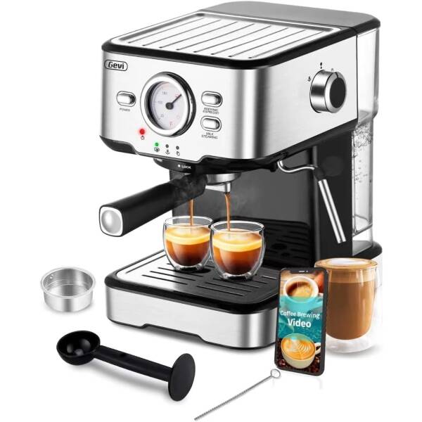 Gevi Espresso Machine 20 Bar Pump Pressure, Cappuccino Coffee Maker with Milk Foaming Steam Wand for Latte, Mocha, Cappuccino,