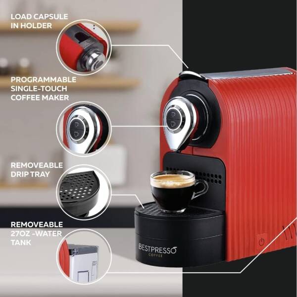 Bestpresso Espresso Machine Single Serve Coffee Maker, Compatible with Nespresso Orignial. Programmable Buttons for Espresso