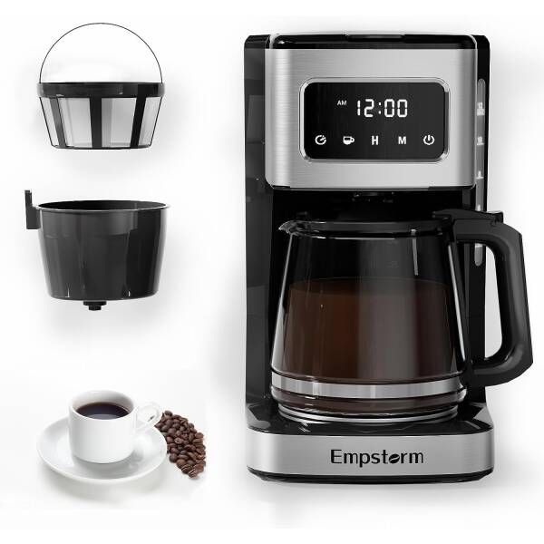 Empstorm 12-Cup Programmable Coffee Maker with Timer and Automatic Start, Drip Coffee Machine with Touch Screen, Regular &