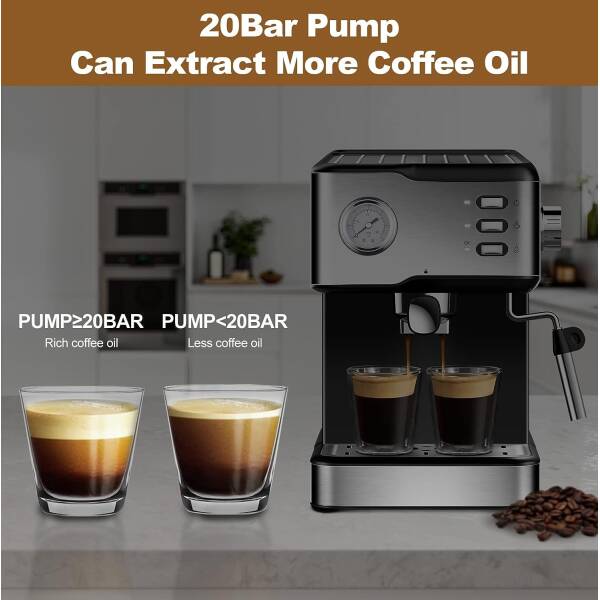 Geek Chef Espresso Machine 20 Bar Pump Pressure Cappuccino latte Maker Coffee Machine with ESE POD filter&Pressure gauge, 1.5L