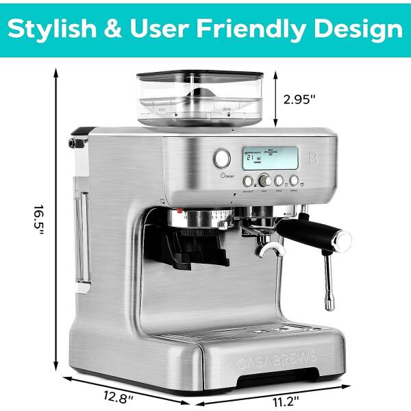 CASABREWS Espresso Machine with Grinder, 20 Bar Professional Espresso Maker with Milk Frother Steam Wand, Barista Cappuccino