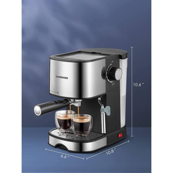 Ihomekee Espresso Machine 15 Bar Pump Pressure, Espresso and Cappuccino Coffee Maker with Milk Frother/Steam Wand for Latte,