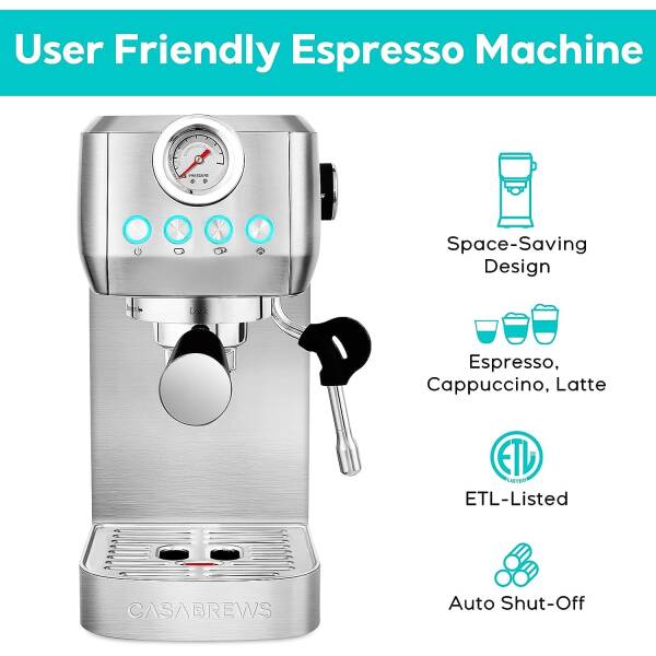 CASABREWS Espresso Machine 20 Bar, Compact Espresso Maker With Milk Frother Steam Wand, Professional Cappuccino Machine With 49