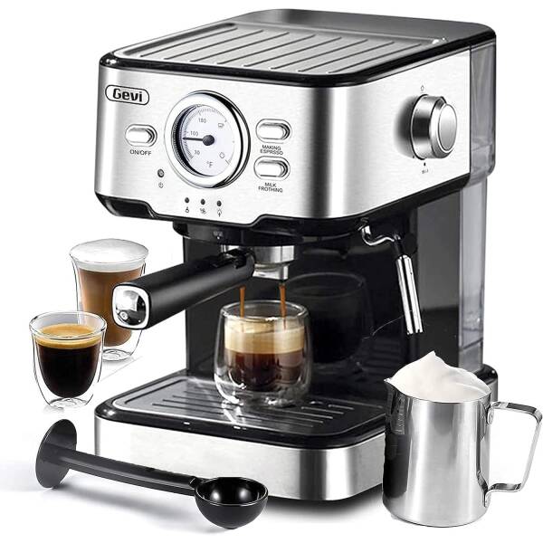 Gevi Espresso Machine 15 Bar Pump Pressure, Expresso Coffee Machine With Milk Frother Steam Wand, Espresso and Cappuccino Maker,