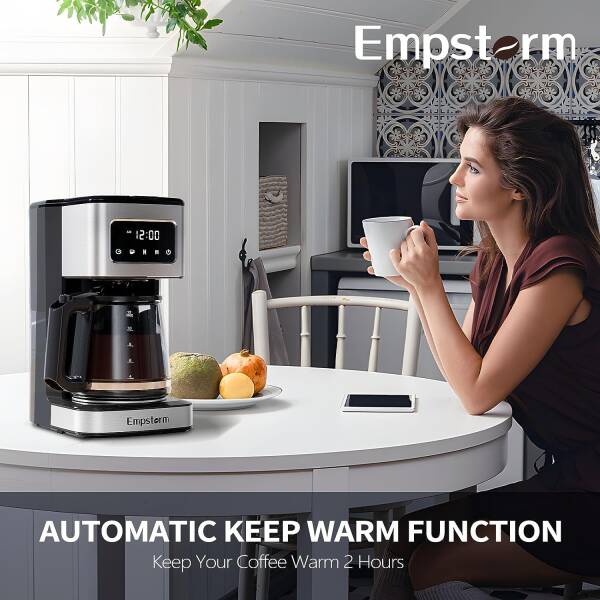 Empstorm 12-Cup Programmable Coffee Maker with Timer and Automatic Start, Drip Coffee Machine with Touch Screen, Regular &