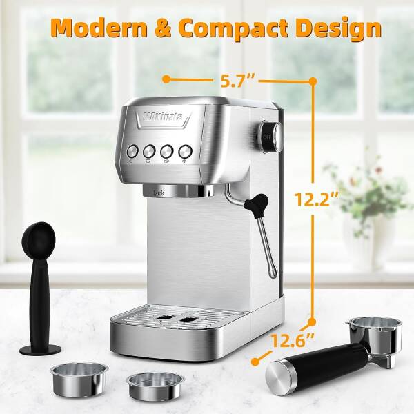 MAttinata Espresso Machine, 20 BAR Espresso Maker with Milk Frother/Steam Wand, Stainless Steel Compact Espresso Coffee Machine