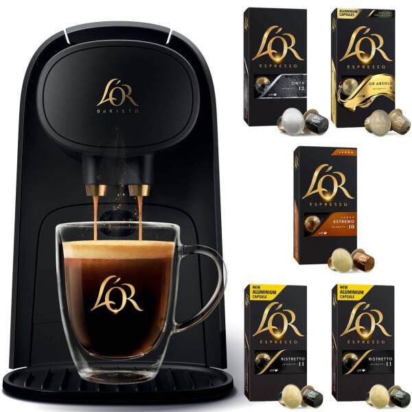 L’OR Barista System Coffee and Espresso Machine with 50ct Intense Variety Pack Espresso Pods