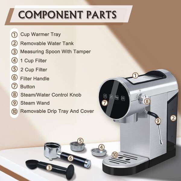 skyehomo Espresso Machine, 20 Bar Espresso Coffee Maker with Milk Frother Steamer, Espresso and Cappuccino latte Maker, Espresso