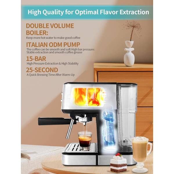 Gevi Espresso Machine 15 Bar Pump Pressure, Cappuccino Coffee Maker with Milk Foaming Steam Wand for Latte, Mocha, Cappuccino,