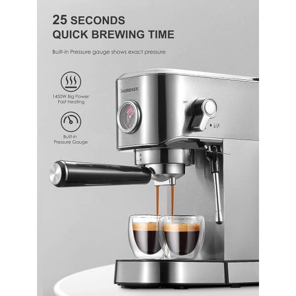 Ihomekee 15Bar Espresso Machine, Espresso Maker with Commercial Steamer for Latte and Cappuccino, Expresso Coffee Machine with