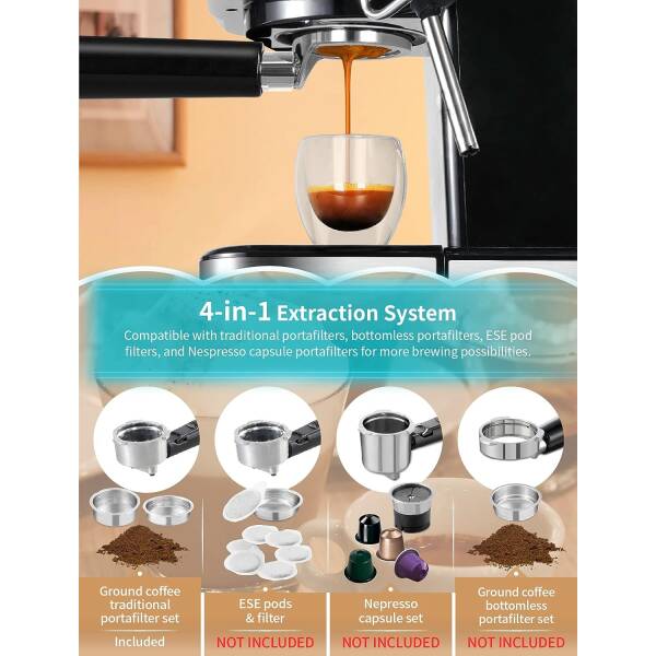 Gevi Espresso Machine 15 Bar Pump Pressure, Cappuccino Coffee Maker with Milk Foaming Steam Wand for Latte, Mocha, Cappuccino,