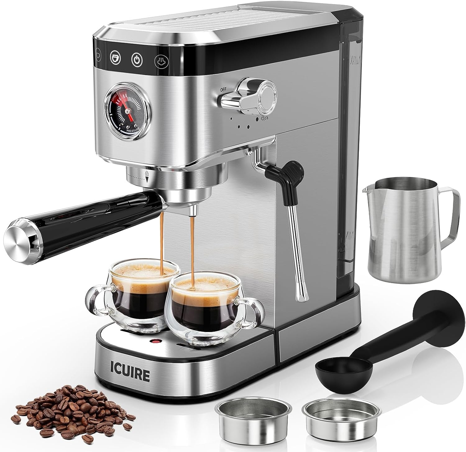 ICUIRE Espresso Machine 20 Bar, Stainless Steel Espresso Maker with ...