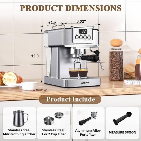 SUMSATY Espresso Machine, Stainless Steel Espresso Machine with Milk Frother for Latte, Cappuccino, Machiato,for Home Espresso