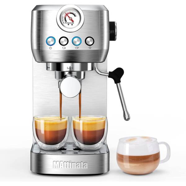 MAttinata Espresso Machine, 20 Bar Professional Espresso Maker Stainless Steel with Milk Frother Steam Wand and Pressure Gauge,