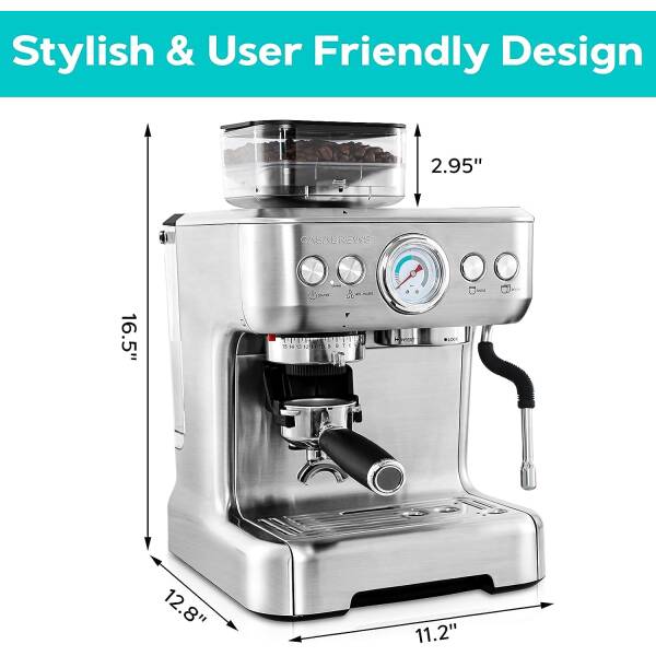 CASABREWS Espresso Machine With Grinder, Professional Espresso Maker With Milk Frother Steam Wand, Barista Espresso Coffee