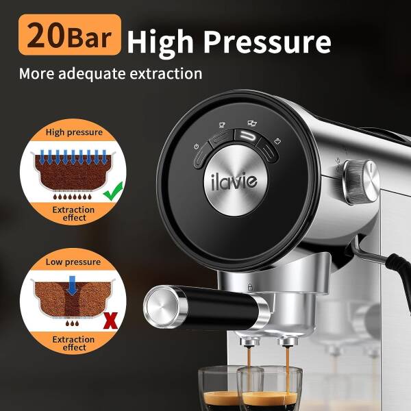 ILAVIE Espresso Coffee Machine, 20 Bar Espresso Machine with Steamer, Compact Espresso Maker with Milk Frother for Home,