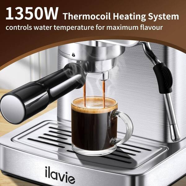 ILAVIE 20 Bar Espresso Machine, Stainless Steel Espresso Coffee Machine for Cappuccino, Latte, Espresso Maker for Home,