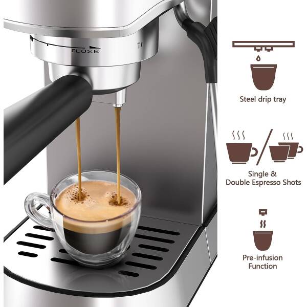 wirsh Espresso Machine, 15 Bar Espresso Maker with Commercial Steamer for Latte and Cappuccino, Expresso Coffee Machine with 42