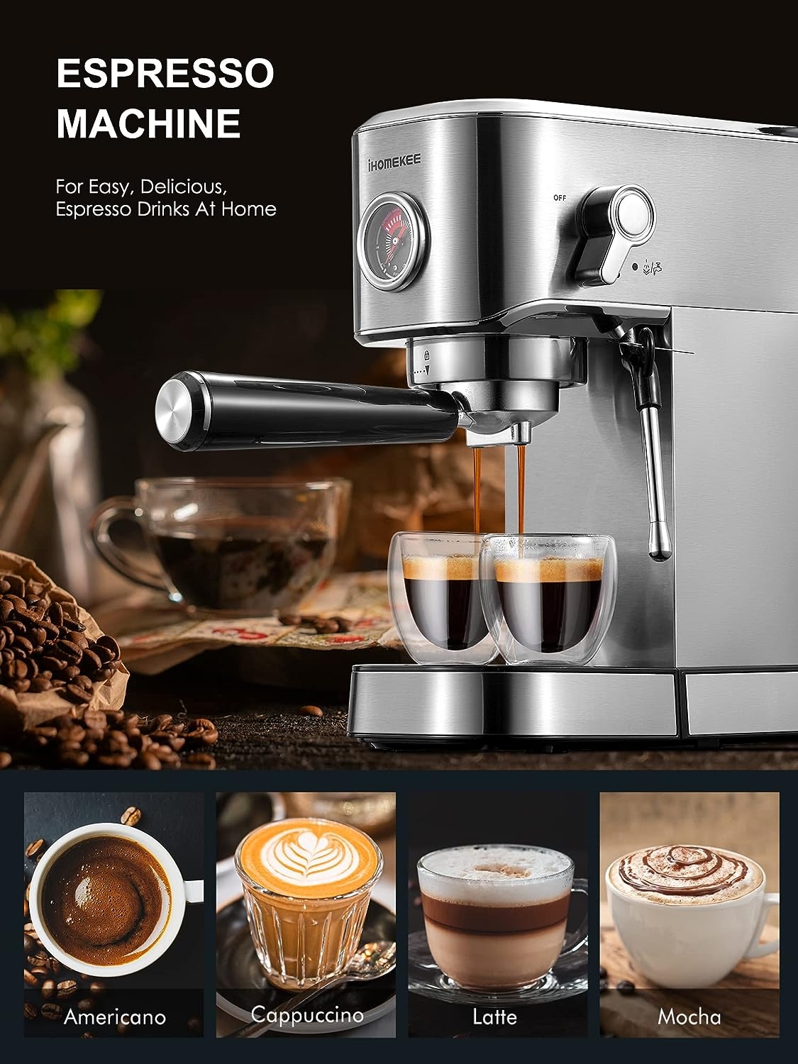 Ihomekee 15Bar Espresso Machine, Espresso Maker with Commercial Steamer for  Latte and Cappuccino, Expresso Coffee Machine with – Coffee Gear