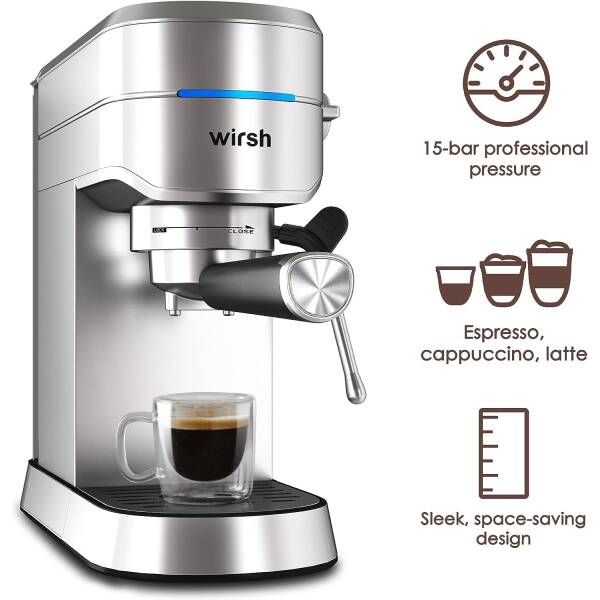 wirsh Espresso Machine, 15 Bar Espresso Maker with Commercial Steamer for Latte and Cappuccino, Expresso Coffee Machine with 42