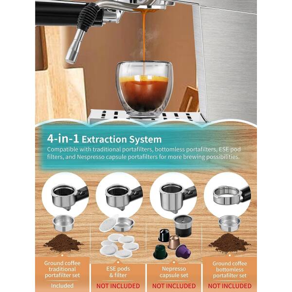 Espresso Machine, Stainless Steel Espresso Machine with Milk Frother for Latte, Cappuccino, Machiato,for Home Espresso Maker,