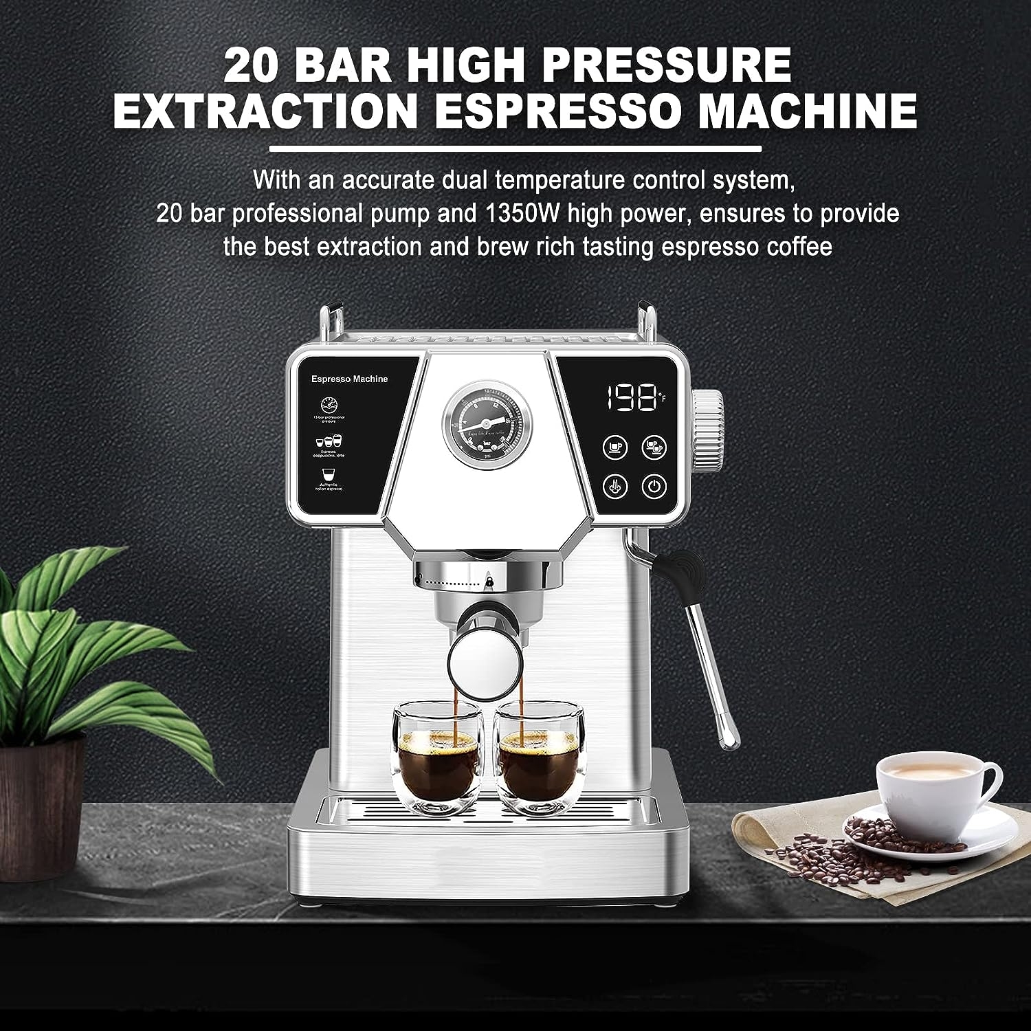 Espresso Coffee Maker 20 Bar Cappuccino Coffee Machine with Milk