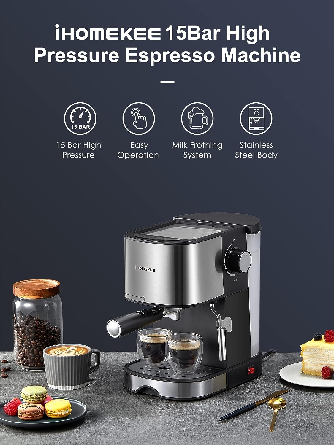 Ihomekee Espresso Machine Coffee Makers 15 Bar Cappuccino Machines with  Milk Frother for Espresso/Cappuccino/Latte/Mocha for Home Brewing 1350W -  CM6927