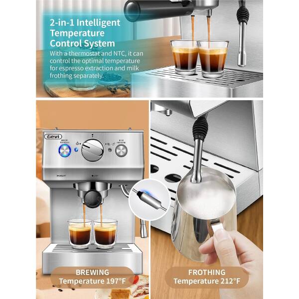 Espresso Machine, Stainless Steel Espresso Machine with Milk Frother for Latte, Cappuccino, Machiato,for Home Espresso Maker,