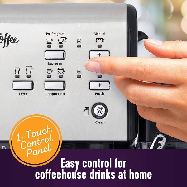 Mr. Coffee Espresso and Cappuccino Machine, Programmable Coffee Maker with Automatic Milk Frother and 19-Bar Pump, Stainless